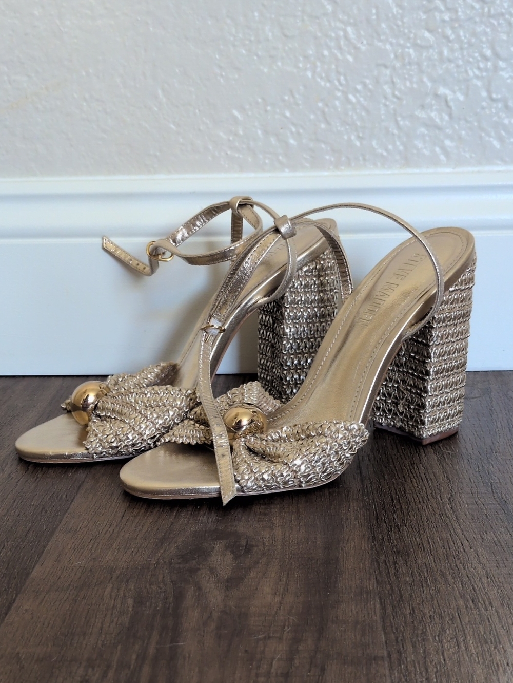 Steve Madden Gold Braided Block Heel Sandals